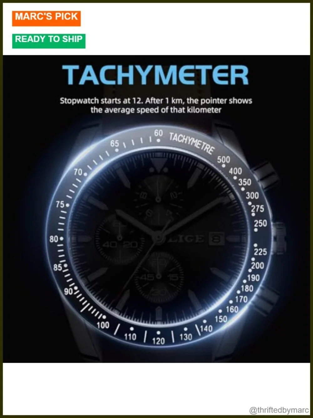 Men's Chronograph Dress Watch Brown Leather Waterproof Luminous Casual